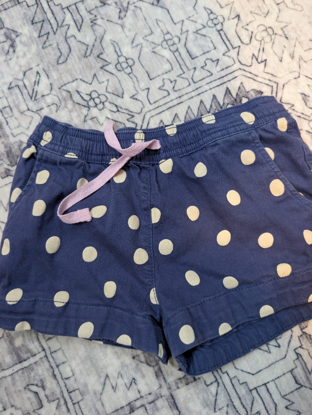 Boden Kids Blue Polka Dot Shorts with Pink Drawstring
